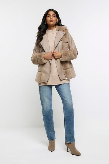 Buy River Island Faux Fur Panelled Biker Jacket bei Next Deutschland