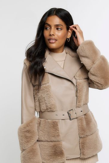 River island faux fur coat womens hotsell