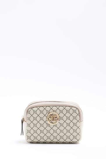 River Island Beige Monogram Make Up Bag