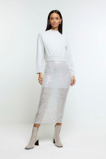 Buy River Island Silver Sequin Jumper Dress from Next Germany