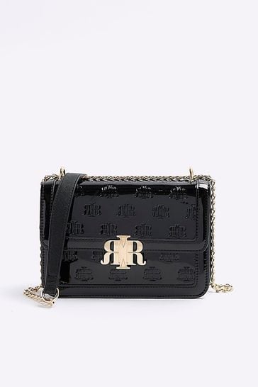 River island black cheap lock front slouch bag