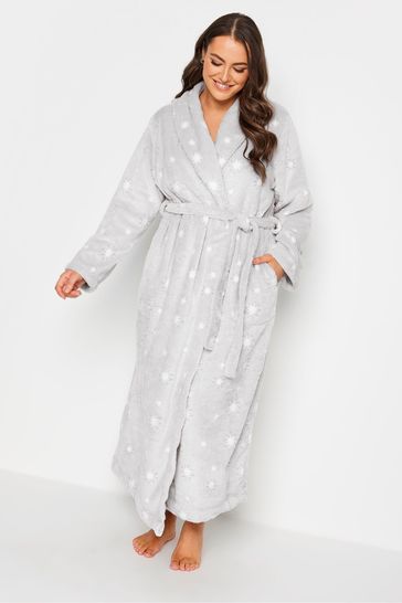 Yours Curve Grey Maxi Sparkly Star Shawl Collar Robe