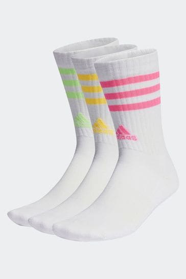 adidas White 3-Stripe Crew Length Socks 3 Pack