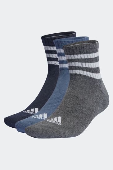 adidas Blue 3-Stripes Cushioned Sportswear Mid Cut Socks 3 Pairs
