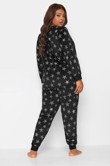 Yours Curve Black Texture Velour Lounge Set