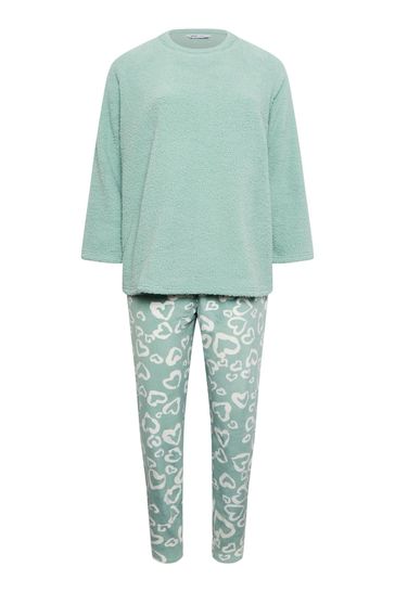 Buy Yours Curve Green Animal Print Heart Borg Fleece Lounge Set