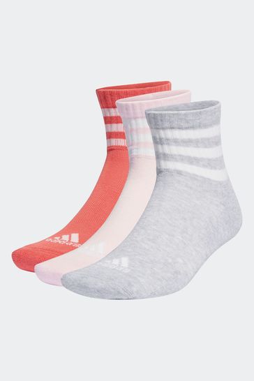adidas Red 3-Stripes Cushioned Sportswear Mid Cut Socks 3 Pack
