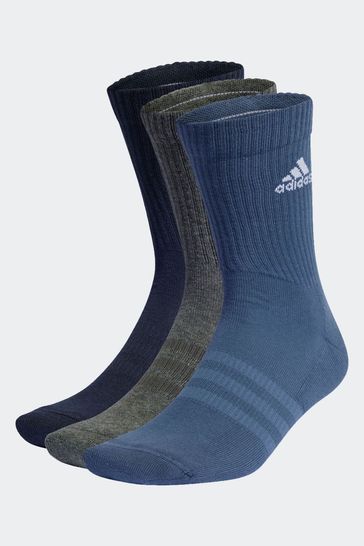 adidas Blue Adult Cushioned Crew Socks 3 Pairs