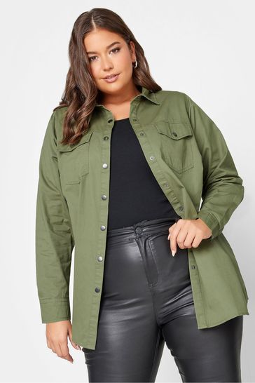 Yours Curve Green Twill Utility Shacket