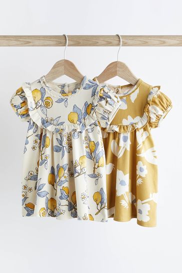 Blue/Yellow Print Baby Jersey Dress 2 Pack (0mths-3yrs)