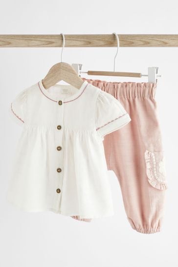 Pink White Top And Trousers Baby Set 0mths 2yrs