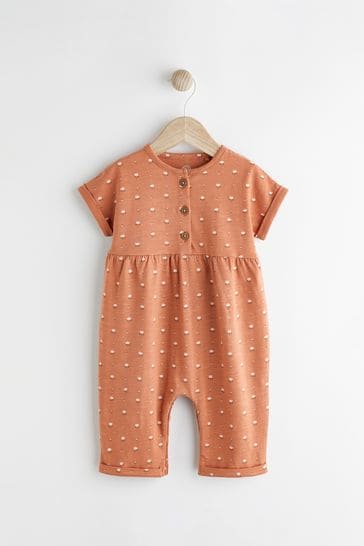 Rust Brown Floral Baby Short Sleeve Wide Leg Jumpsuit (0mths-3yrs)