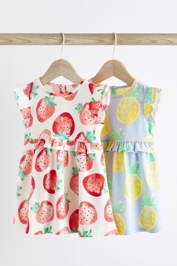 Pink/ Lilac Fruit Print Baby Jersey Dress 2 Pack (0mths-3yrs)