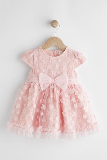 Vestido rosa elegante con flores en 3D para bebés (0meses-2años)