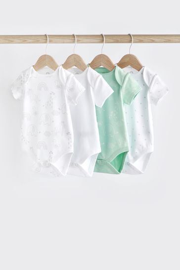 White/Green 4 Pack Baby Short Sleeve Sleepsuits