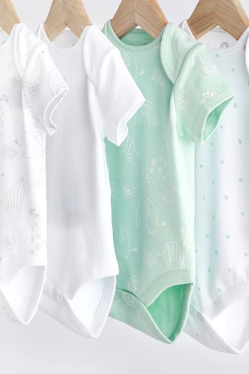 Buy White Green 4 Pack Baby Short Sleeve Sleepsuits from Next