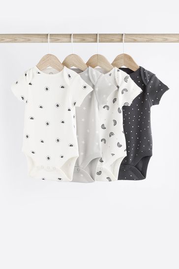 White/Grey Baby Monochrome Short Sleeve Bodysuits 4 Pack