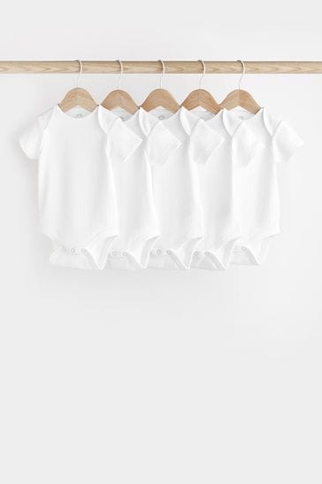 White Rib Baby Short Sleeve Bodysuits 5 Pack