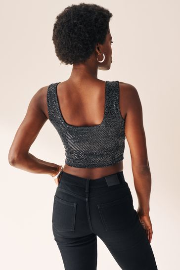 Black sparkly tank top hotsell