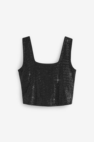 Black sequin sales vest top