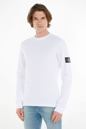 Calvin Klein Jeans Monogram Badge Waffle Long Sleeve White T-Shirt