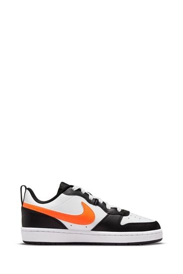 Nike White/Black/Orange Court Borough Low Youth Trainers