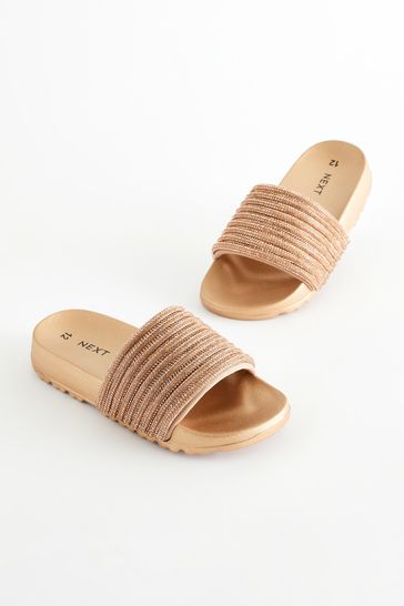 NEXT Rose Gold Glitter Sliders us6 Girls
