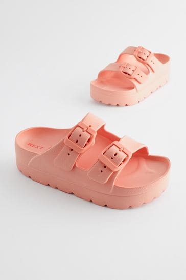 Apricot Pink Double Buckle Chunky Sandals