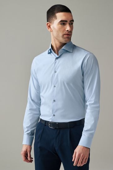 Light Blue Slim Fit Single Cuff Four Way Stretch Shirt