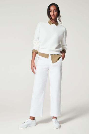 Spanx Stretch Twill Cropped Wide Leg White Trousers