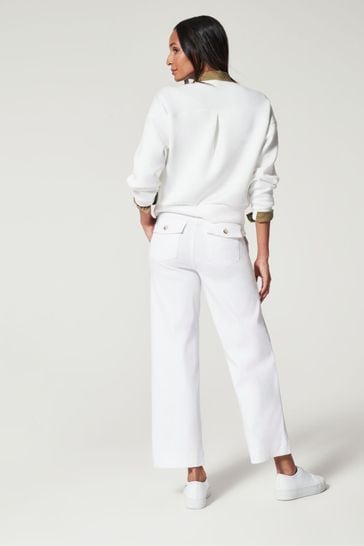 Buy Spanx Stretch Twill Cropped Wide Leg White Trousers from the
