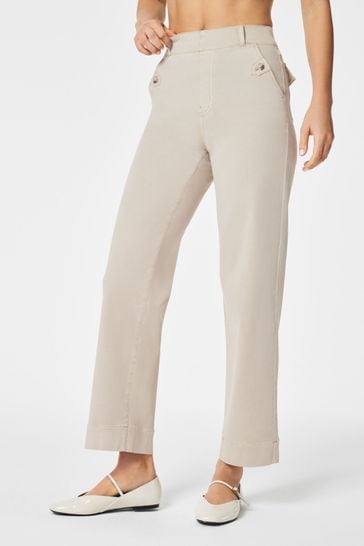 Spanx Stretch Twill Cropped Wide Leg Natural Trousers