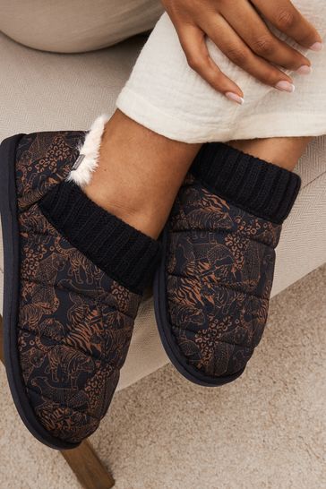 Black/Brown Quilted Shoot Slippers