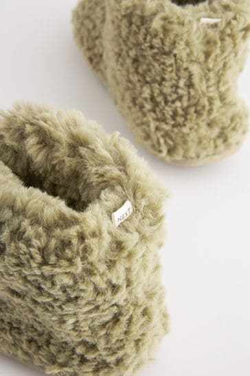 Khaki Green Recycled Faux Fur Slipper Boots