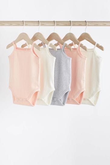 Light Pink Baby 5 Pack Strappy Vest Bodysuits