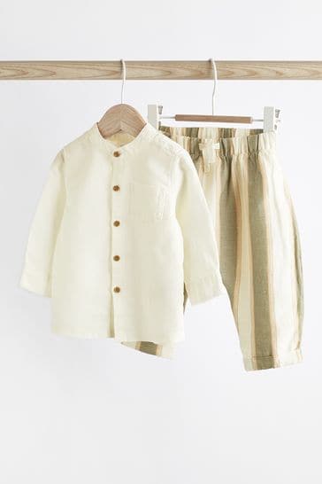 Conjunto de 2 piezas con camisa y pantalones en blanco/verde tejidos para bebé (0 meses-2 años)