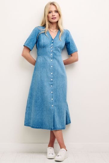 Buy Nobody s Child Blue Alexa Denim Plain Midi Dress from the Next