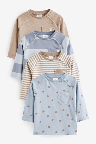 Blue Brown Long Sleeve Baby T Shirts 4 Pack