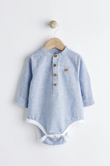 Blue Stripe Grandad Shirt Baby Bodysuit