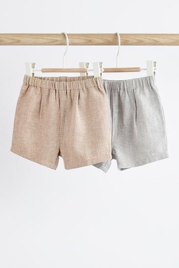 Grey Baby Linen Blend Shorts 2 Pack