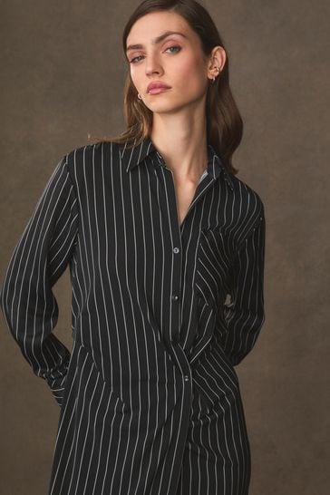 Black white striped dress clearance shirt