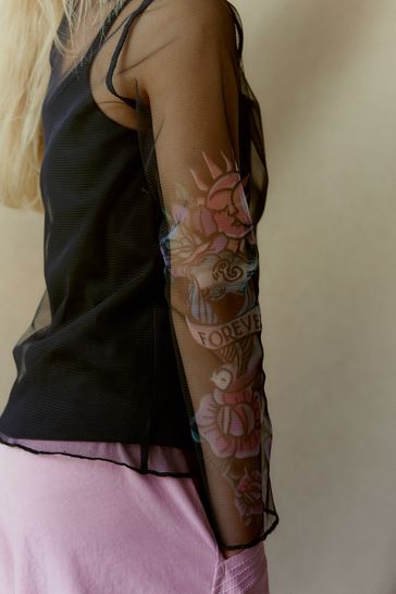 Buy Black Tattoo Mesh Long Sleeve T Shirt 3 16yrs from Next Ireland