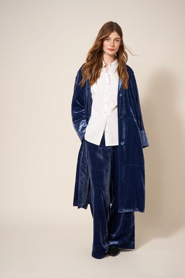 Buy White Stuff Blue Velvet Duster Coat from Next Luxembourg