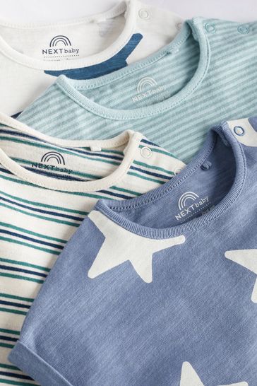 Teal Blue Star Jersey Baby Rompers 4 Pack