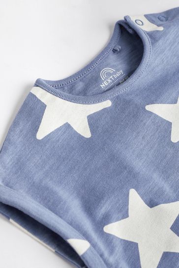 Teal Blue Star Jersey Baby Rompers 4 Pack
