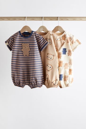 Navy Blue/Brown Bear Baby Jersey Rompers 3 Pack