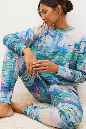 Buy Blue Monet Cotton Long Sleeve Pyjamas from Next Luxembourg