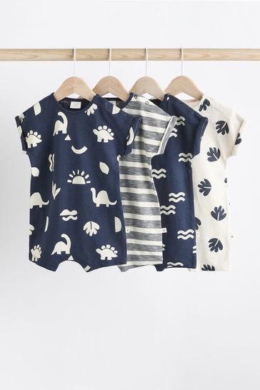 Navy Dinosaur Baby Jersey Rompers 4 Pack