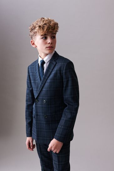 Blue/Navy Check Double Breasted Jacket (3-16yrs)