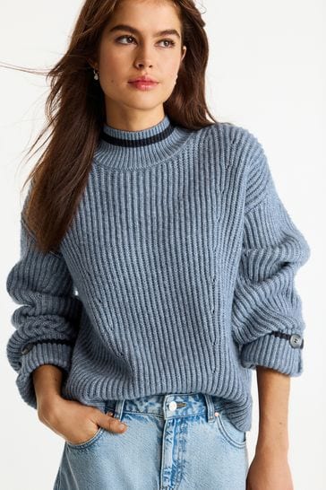 Blue Tipped Stand Neck Jumper